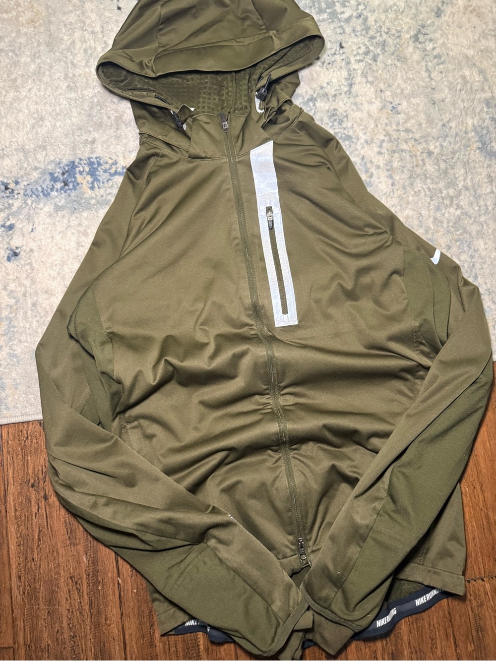 Nike Olive Hooded Performance Jacket with Reflective Chest Zip
